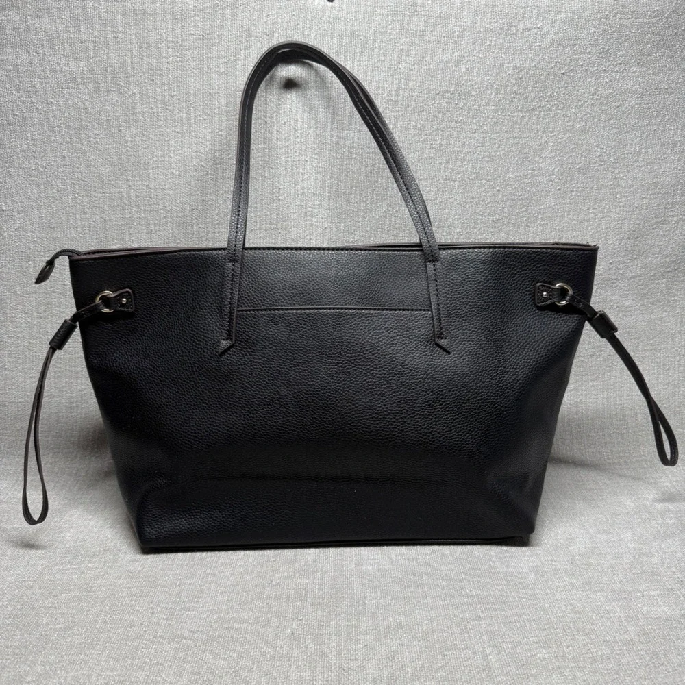 Liz Claiborne Black Pebble Faux Leather Tote Bag Large Shoulder Purse Work